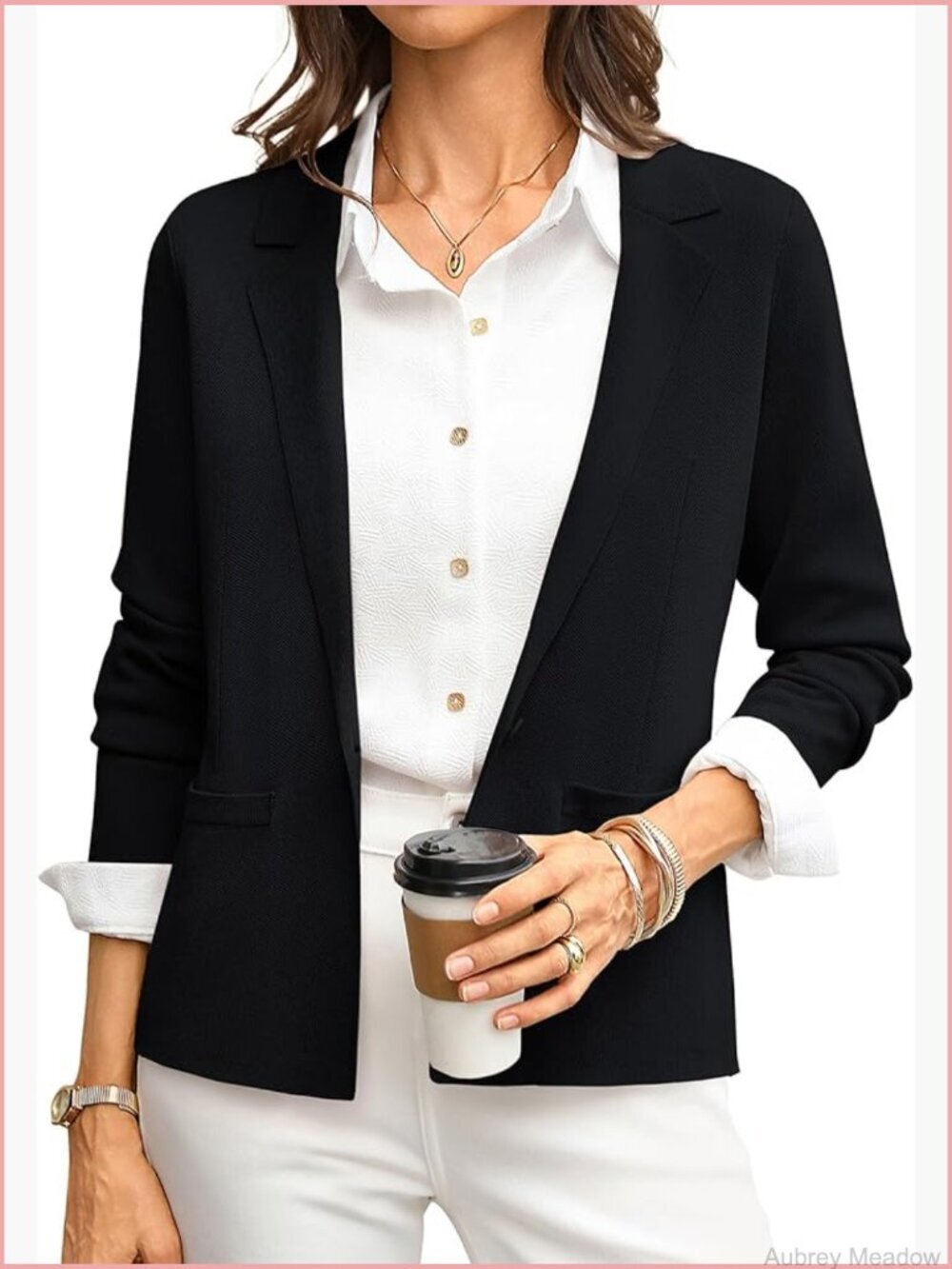 Lightweight Knit Blazer with Lapel Collar for Women Business Casual Office